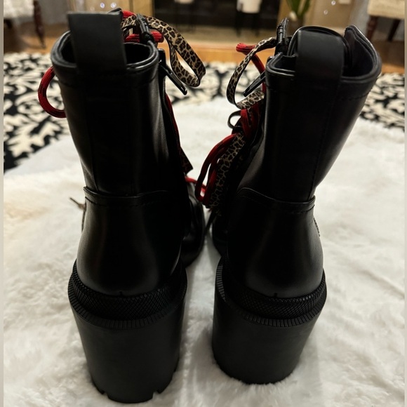 Gianni Bini Ryedderr Leopard Block Heel Combat Moto Biker Boots Grunge LaceUp - Picture 9 of 15
